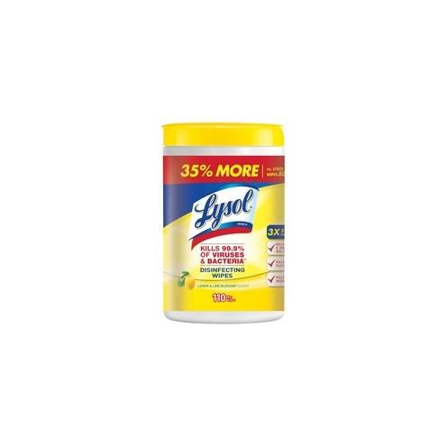 Lysol Lemon/Lime Blossom Wipes - Lemon, Lime Blossom - 8" x 7" - White - Bleach-free, Anti-bacterial, Disinfectant, Pre-moistened - For Multipurpose - 110 Quantity Per Canister - 110 / Each