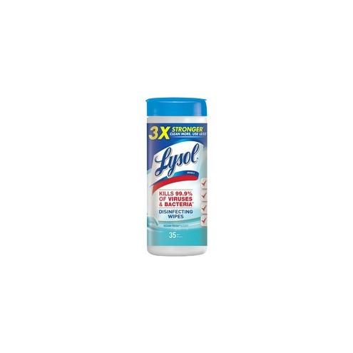 Lysol Ocean Fresh Disinfecting Wipes - Ocean Fresh - 8" x 7" - White - Bleach-free, Disinfectant, Anti-bacterial, Pre-moistened - For Healthcare, School - 35 Quantity Per Tub - 1 Each
