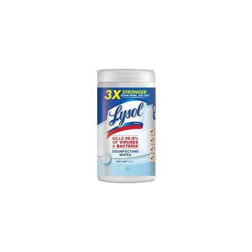 Lysol Disinfecting Wipes - Wipe - Crisp Linen Scent - 7" Width x 8" Length - 80 / Canister - 6 / Carton - White