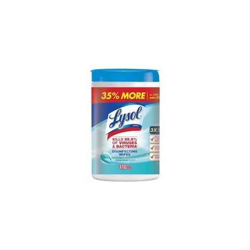 Lysol Disinfecting Wipes - Wipe - 12 fl oz (0.4 quart) - Ocean Fresh Scent - 110 / Canister - 6 / Carton - White