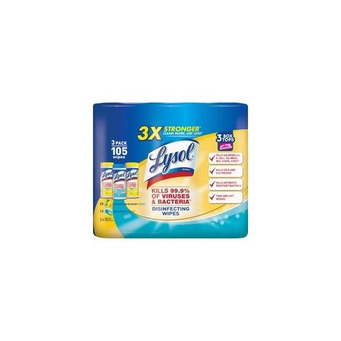 Lysol Disinfecting Wipes Pack - Wipe - Lemon Lime Blossom, Ocean Fresh Scent - 35 / Canister - 105 / Pack - White