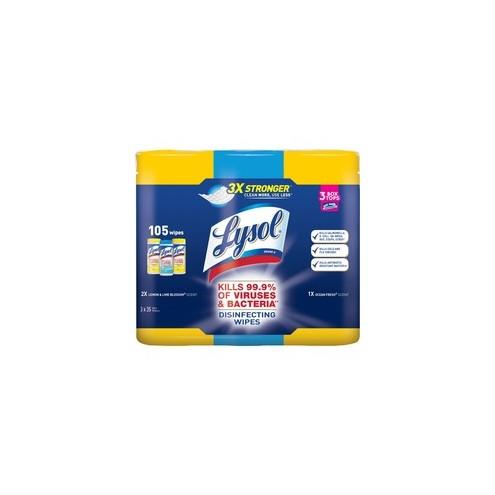 Lysol Disinfecting Wipes Pack - Wipe - Lemon Lime Blossom, Ocean Fresh Scent - 35 / Canister - 420 / Carton - White