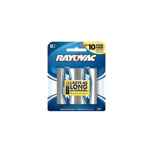 Rayovac 813-2F Mercury Free Alkaline Batteries, D, 2/Pk - For Multipurpose - D - 1.5 V DC - Alkaline - 2