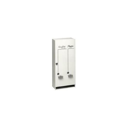 RMC Dual Sanitary Napkin Dispenser - Pull Out Dispenser - 12 x Sanitary Napkin, 19 x Tampon - 29" Height x 11" Width x 6.3" Depth - Metal - White - Lockable
