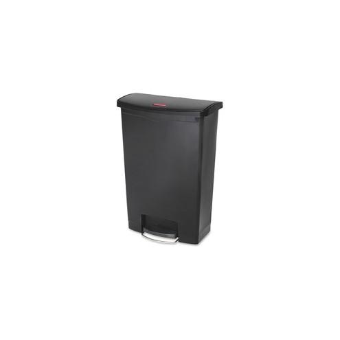 Rubbermaid Commercial Slim Jim Black 24G Front Step Can - 24 gal Capacity - 32.5" Height x 13.9" Width - Resin, Poly, Plastic - Black