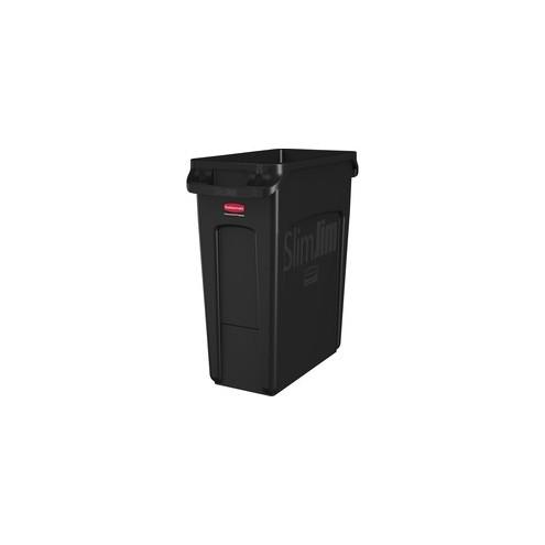 Rubbermaid Commercial Slim Jim 16G Vented Container - 16 gal Capacity - Durable, Handle, Vented, Crush Resistant, Recyclable - 25" Height x 11" Width x 22" Depth - Black