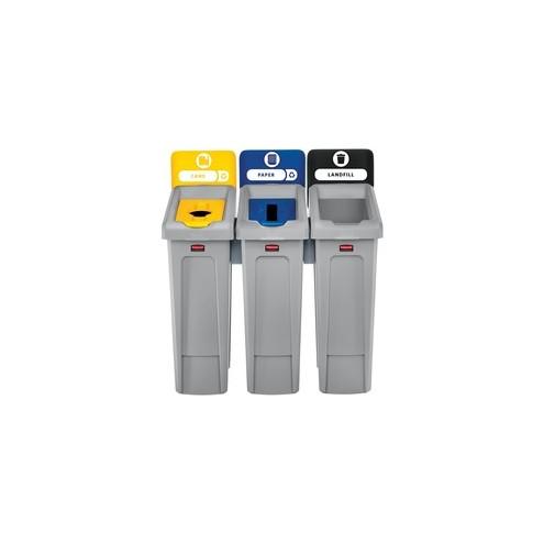 Rubbermaid Commercial Slim Jim Recycling Station - Black, Blue, Yellow