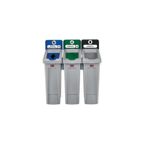 Rubbermaid Commercial Slim Jim Recycling Station - Black, Blue, Green