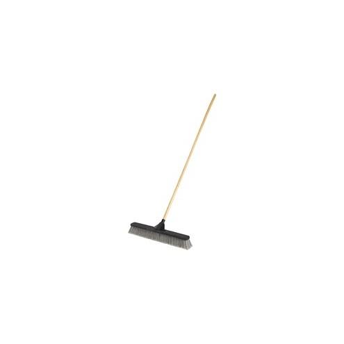 Rubbermaid Commercial Fine PET Anti-twist Push Broom - 3" Polyethylene Bristle - 0.93" Handle Diameter - Lacquered Wood Handle - 4 / Carton