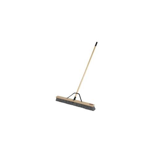 Rubbermaid Commercial Poly Bristle Medium Push Broom - 3" Polypropylene Bristle - 1.13" Handle Diameter - Lacquered Wood Handle - 1 Each