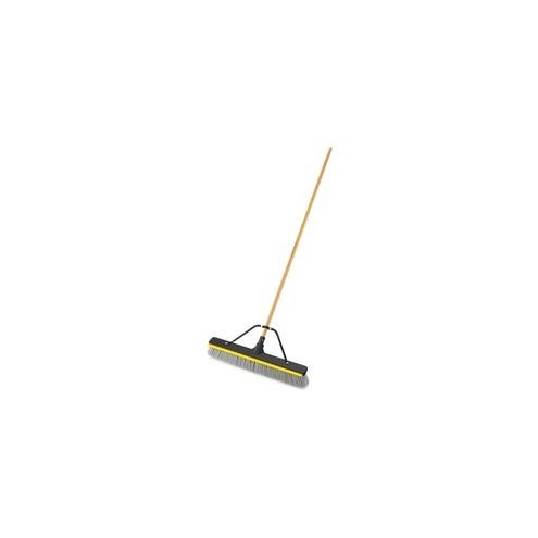 Rubbermaid Commercial 24" Push Broom With Squeegee - 3" Polypropylene, Polyethylene Terephthalate (PET), Resin Bristle - 0.94" Handle Diameter - 3" Overall Length - Lacquered Wood Handle - 1 Each