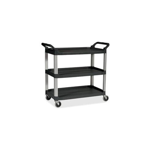 Rubbermaid Commercial Economy Cart - 3 Shelf - 200 lb Capacity - 4 Casters - 4" Caster Size - Plastic - x 33.6" Width x 18.6" Depth x 37.8" Height - Black - 1 Each