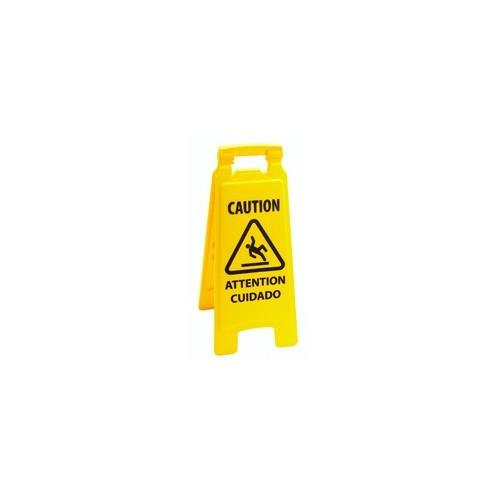 Rubbermaid Commercial 2-sided Multilingual Caution Sign - 144 / Carton - Caution Print/Message - Multilingual, Lightweight - Plastic - Yellow