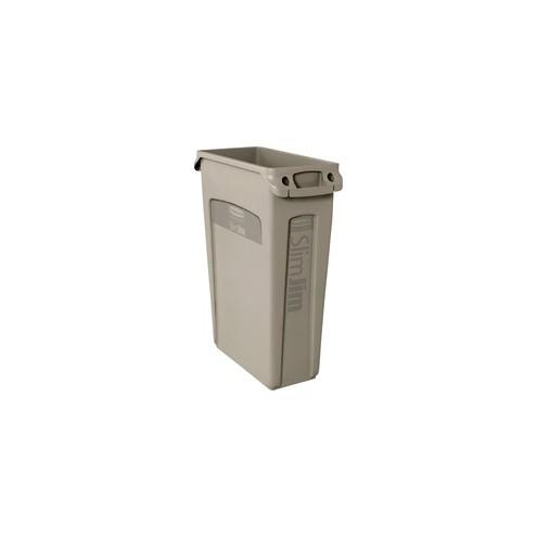 Rubbermaid Commercial Slim Jim Vented Container - 23 gal Capacity - Rectangular - Durable, Handle - 30" Height x 11" Width x 22" Depth - Beige