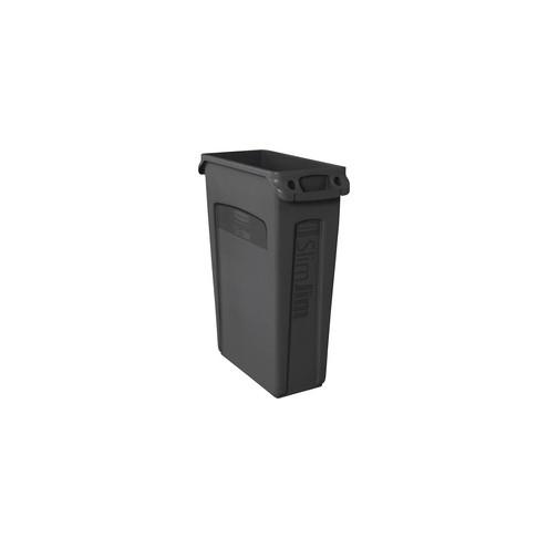 Rubbermaid Commercial Slim Jim Vented Container - 23 gal Capacity - Rectangular - Durable - 30" Height x 11" Width x 22" Depth - Black