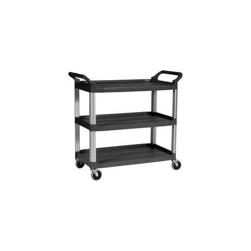 Rubbermaid Commercial 3-Shelf Mobile Utility Cart - 3 Shelf - 300 lb Capacity - 4" Caster Size - Aluminum - x 40.6" Width x 20" Depth x 37.8" Height - Aluminum Frame - Black - 1 Each