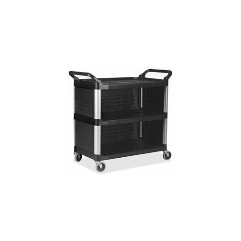 Rubbermaid Commercial Enclosed End Panels Utility Cart - 3 Shelf - 300 lb Capacity - 4" Caster Size - Metal - x 20" Width x 15" Depth x 35" Height - Black - 1 Carton