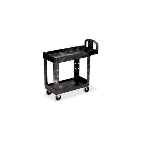 Rubbermaid Commercial HD 2-Shelf Utility Cart with Lipped Shelf (Small) - 2 Shelf - 500 lb Capacity - 4 Casters - 5" Caster Size - Resin - 39" Length x 17.9" Width x 33.2" Height - Black - 1 Each