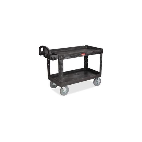 Rubbermaid Commercial Large Utility Cart with Lipped Shelf - 2 Shelf - 750 lb Capacity - 4 Casters - 5" Caster Size - Resin - 55" Length x 26" Width x 33.3" Height - Black - 1 Each