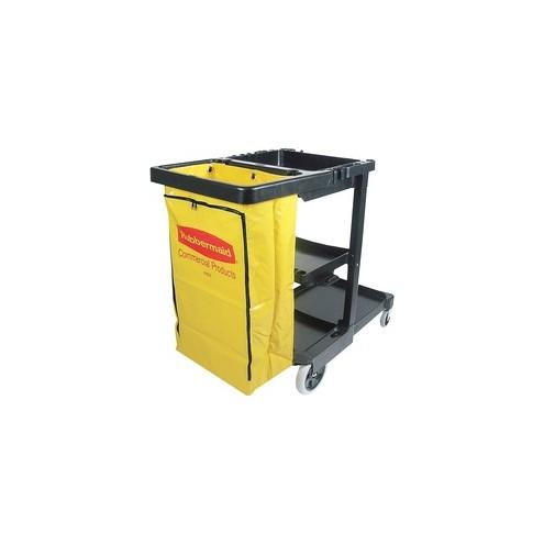 Rubbermaid Commercial Janitor Cart With Zipper Yellow Vinyl Bag - 3 Shelf - 4" , 8" Caster Size - x 21.8" Width x 46" Depth x 38.4" Height - Black - 1 Each