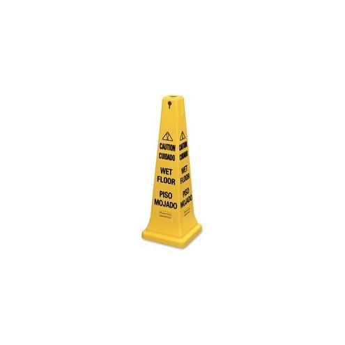 Rubbermaid Commercial 36" Safety Cone - 1 Each - Caution, Wet Floor Print/Message - 12.2" Width x 36" Height - Cone Shape - Stackable, Sturdy - Plastic - Bright Yellow