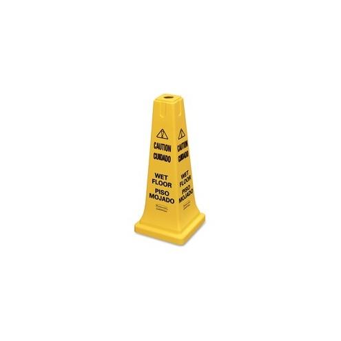 Rubbermaid Commercial 25" Safety Cone - 1 Each - Caution Wet Floor Print/Message - 10.5" Width x 25.8" Height - Cone Shape - Sturdy, Multilingual - Plastic - Yellow