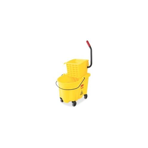 Rubbermaid Commercial Wave Brake Side Press Mop Bucket - 26 quart - 16.8" x 15.6" x 18.6" - Tubular Steel, Plastic - Yellow - 1 Each