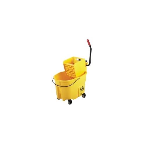 Rubbermaid Commercial Mop Bucket/Wringer Combination - 35 quart - Putty Knife Holder - 38.1" x 16" x 23.1" - Plastic, Steel - Yellow - 1 Each