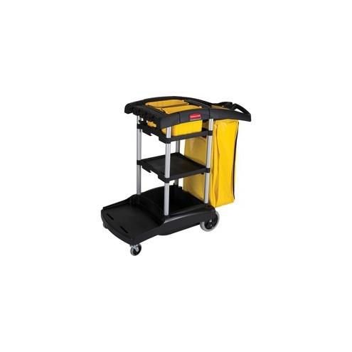 Rubbermaid Commercial High Capacity Cleaning Cart - 4 Casters - 4" , 8" Caster Size - Plastic, Aluminum - x 21.8" Width x 49.8" Depth x 38.3" Height - Black - 1 Each