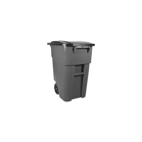 Rubbermaid Commercial Brute Rollout Container with Lid - 50 gal Capacity - Square - 36.2" Height x 23.4" Width x 28.5" Depth - Gray