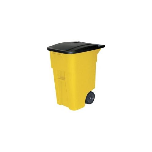 Rubbermaid Commercial Brute Rollout Container - 50 gal Capacity - Heavy Duty, Wheels, Mobility, Ergonomic Handle, Smooth, Hinged - Yellow