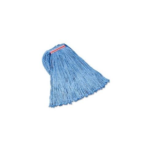 Rubbermaid Commercial 1" Headband Dura Pro Wet Mop - Cotton Head - 4-ply, Cut Ends, Absorbent, Durable - 12 / Carton - Blue