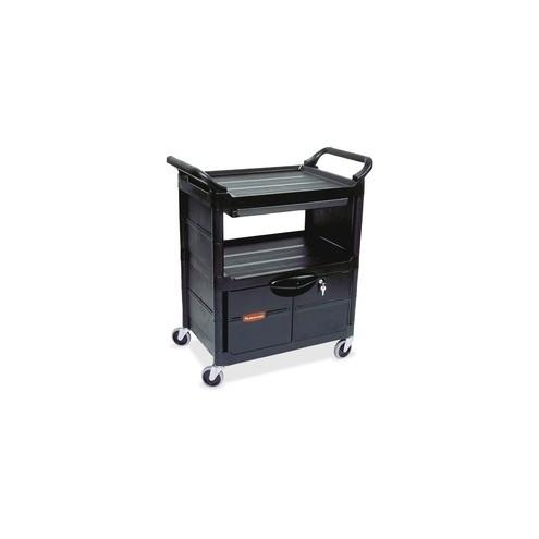 Rubbermaid Commercial Lockable Storage Utility Cart - 200 lb Capacity - 4" Caster Size - Plastic - 33.6" Length x 18.6" Width x 37.8" Height - Black - 1 Each