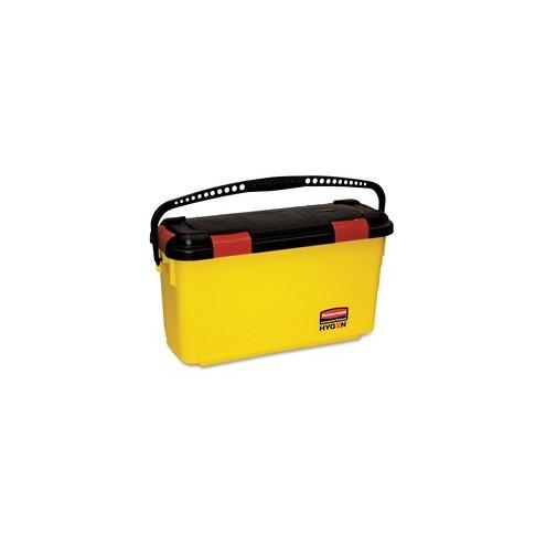 Rubbermaid Commercial Hygen Charging Bucket - Handle, Watertight, Ergonomic Design, Hinged Lid, Non-porous, Anti-microbial - 12.5" x 8.8" x 25.8" - Yellow - 1 Each