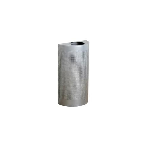 Rubbermaid Commercial Half Round Metallic Waste Receptacle - 12 gal Capacity - Semicircular - 32" Height x 18" Width x 9" Depth x 7" Diameter - Steel - Silver