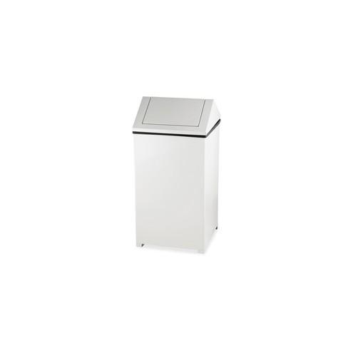 Rubbermaid Commercial 40-gallon Hinged Top Receptacle - 40 gal Capacity - Square - 38" Height x 19" Width x 19" Depth - Powder Coated Steel, Plastic, Nylon - White