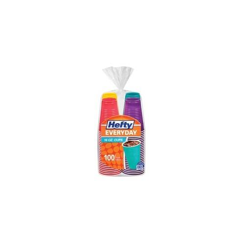 Hefty Everyday 16 oz Disposable Party Cups - 16 fl oz - 100 / Pack - Assorted Bright - Cold Drink, Party