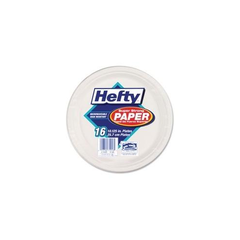 Hefty Super Strong Paper Plates - 10.13" Diameter Plate - Paper Plate - Disposable - Microwave Safe - White - 16 Piece(s) / Pack