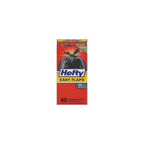 Hefty Easy Flaps 30-gallon Large Trash Bags - 30 gal - 30" Width x 33" Length x 0.85 mil (22 Micron) Thickness - Black - 40/Box - Can