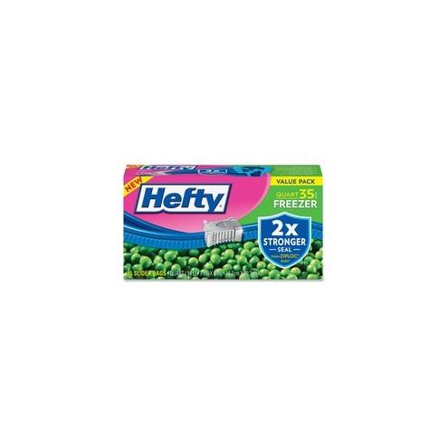 Hefty Quart Freezer Slider Bags - 1 quart - 7" Width x 8" Length x 2.50 mil (63 Micron) Thickness - Clear - Plastic - 315/Carton - 35 Per Box - Food