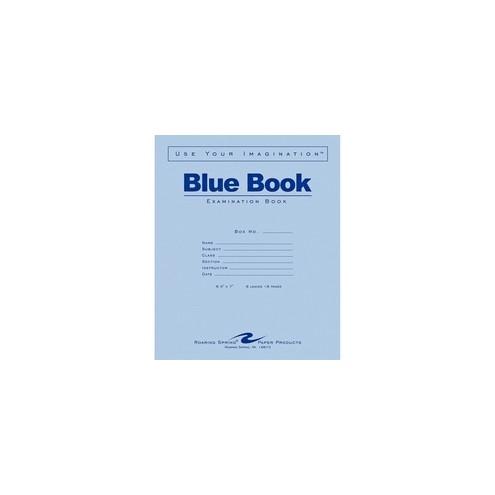 Roaring Spring Blue Book 8-sheet Exam Booklet - 8 Sheets - 16 Pages - Stapled/Glued Red Margin - 15 lb Basis Weight - 7" x 8 1/2" - White Paper - Blue Cover - Flexible Cover - 50 / Pack