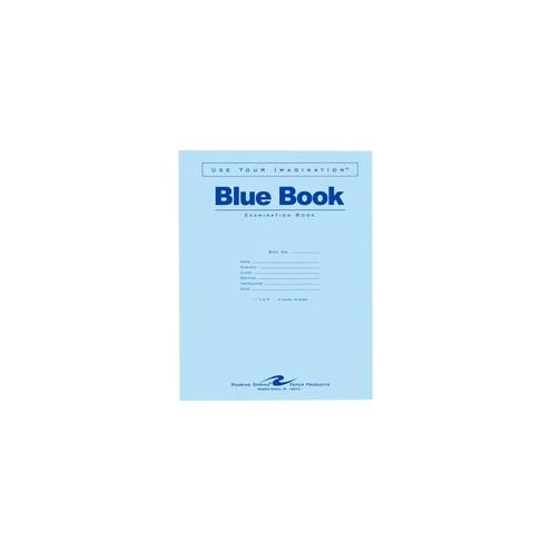 Roaring Spring 8 - sheet Blue Examination Book - Letter - 4 Sheets - 8 Pages - Stapled Red Margin - 15 lb Basis Weight - 8 1/2" x 11" - White Paper - Blue Cover - 100 / Pack