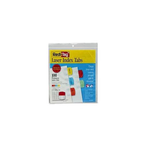 Redi-Tag Laser Printable Index Tabs - 100 Blank Tab(s) - 1.25" Tab Height x 1.12" Tab Width - Self-adhesive, Permanent - Red, Blue, Mint, Orange, Yellow Tab(s) - 100 / Pack