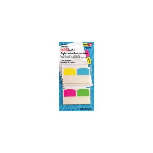 Redi-Tag Index Flags - 12 x Blue, 12 x Yellow, 12 x Green, 12 x Magenta - 62.5 mil x 1.25" - Rectangle - Assorted - Removable, Self-adhesive - 48 / Pack