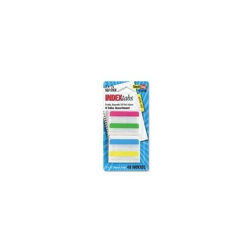 Redi-Tag Index Flags - 12 x Blue, 12 x Yellow, 12 x Magenta, 12 x Green - 2" x 0.69" - Rectangle - Assorted - Plastic - Removable, Self-adhesive - 48 / Pack