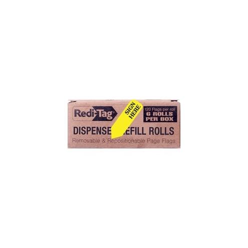 Redi-Tag Sign Here Arrow Flags Dispenser Refills - 720 x Yellow - 1.88" x 0.56" - "SIGN HERE" - Yellow - Removable, Self-adhesive - 6 / Box