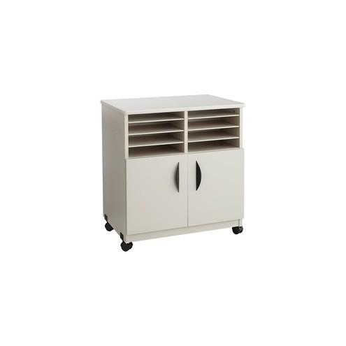 Safco Mobile Machine Stand with Sorter - 200 lb Load Capacity - 6 x Shelf(ves) - Hinged Door - 30.5" Height x 28.1" Width x 19.8" Depth - Floor - Laminate - Wood, Particleboard - Gray