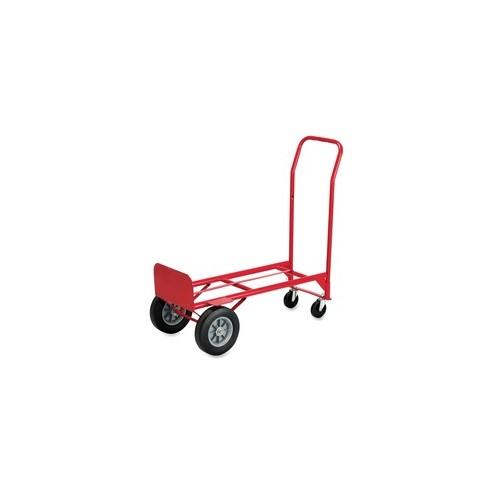 Safco Convertible Hand Truck - 600 lb Capacity - 4 Casters - 4" Caster Size - Steel - x 18" Width x 16" Depth x 51" Height - Steel Frame - Red - 1 Each