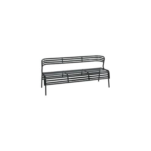 Safco CoGo Indoor/Outdoor Steel Bench with Back - Black - Steel - 61" Seat Width x 17" Seat Depth - 60" Width x 25" Depth x 30" Height - 1 Each