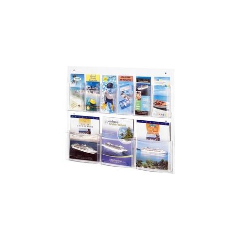 Safco Nine Compartment Magazine/Pamphlet Display - 9 Compartment(s) - Compartment Size 7" x 2" x 9.12" - 23.5" Height x 28" Width x 3" Depth - Clear - Polycarbonate, Polyethylene - 1 / Each